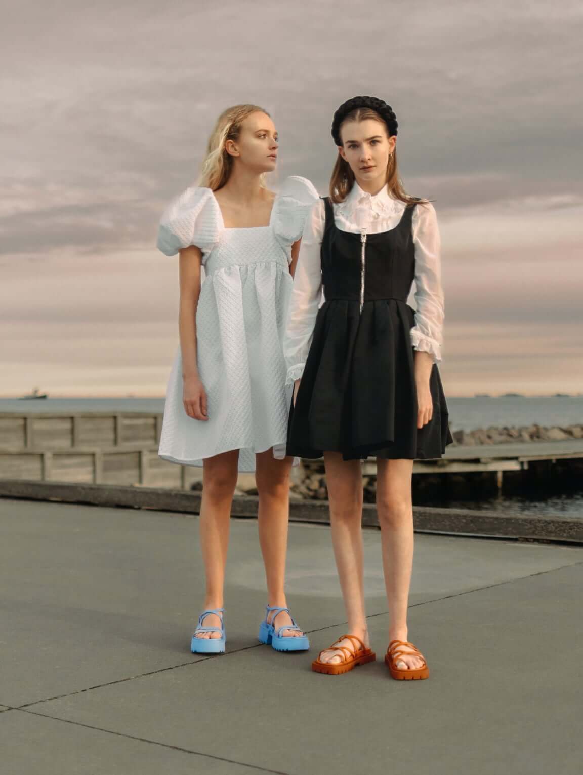 Women’s Strappy Cleated Sole Sandals in orange and Nadine Strappy Platform Sandals in blue – CHARLES & KEITH