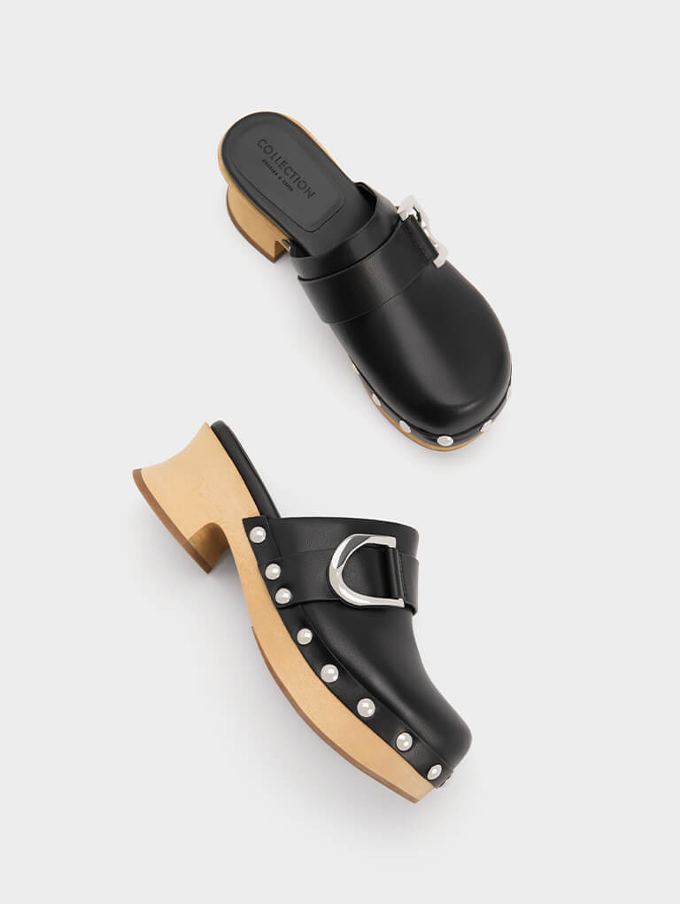 Women’s Gabine studded leather clogs - CHARLES & KEITH