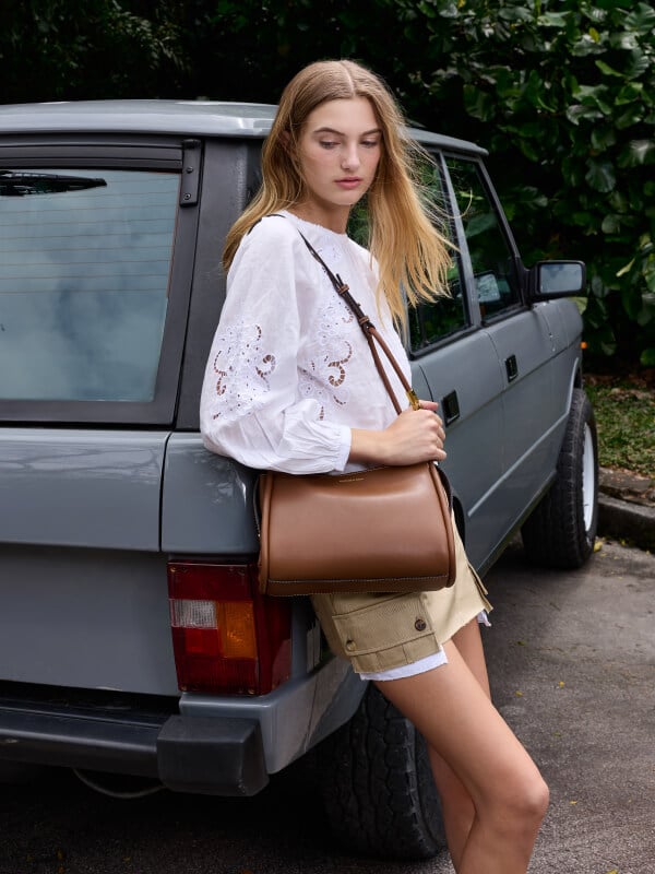 Chocolate Lyla Tubular Shoulder Bag - CHARLES & KEITH