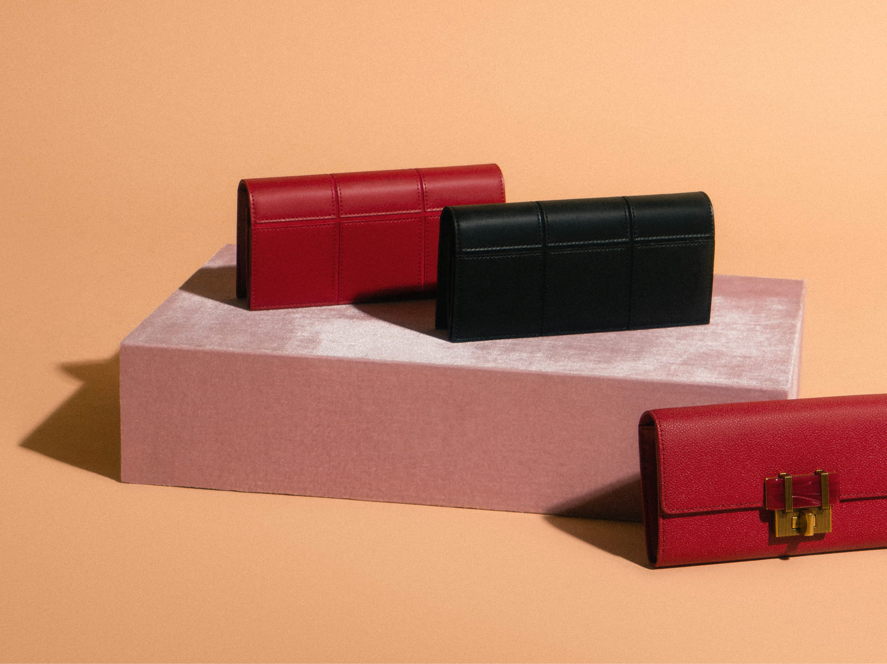 Women’s panelled long wallet and stone-embellished long wallet - CHARLES & KEITH