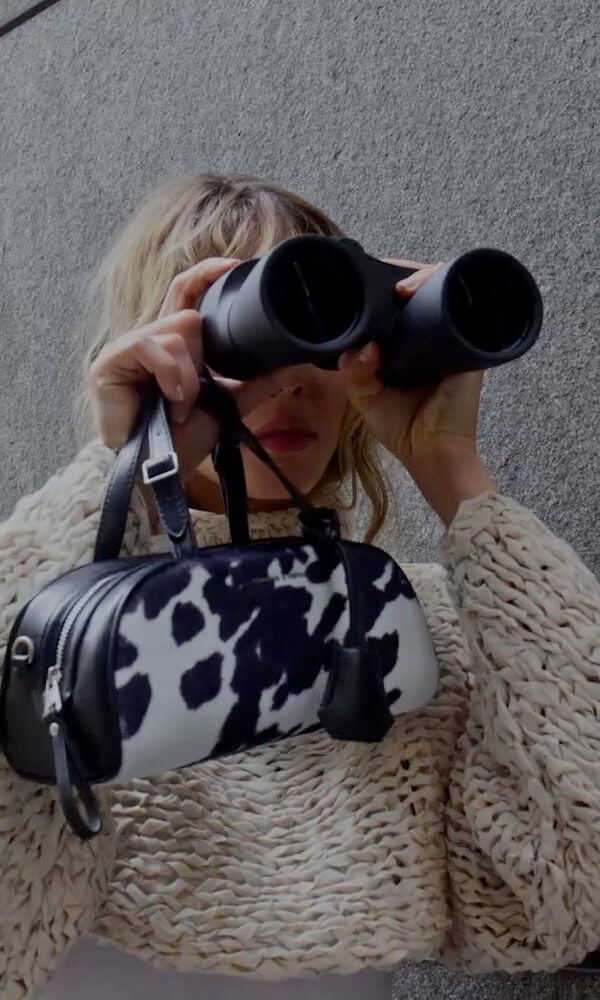 Women’s Vega furry cow-print hobo bag and Vega furry cow-print elongated bowling bag - CHARLES & KEITH