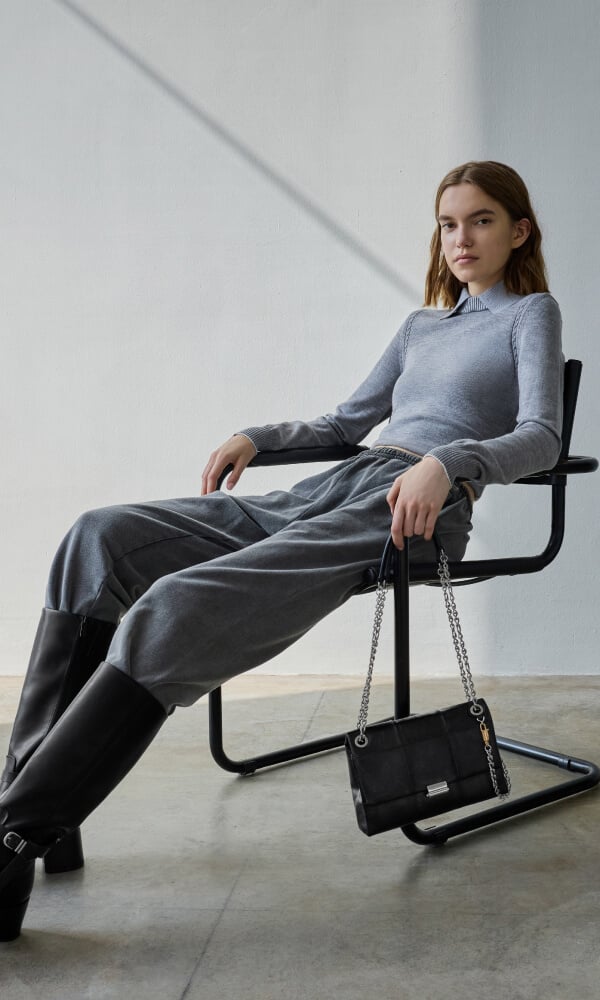 Women’s Delfina chain-strap quilted shoulder bag and Eliza knee-high boots - CHARLES & KEITH