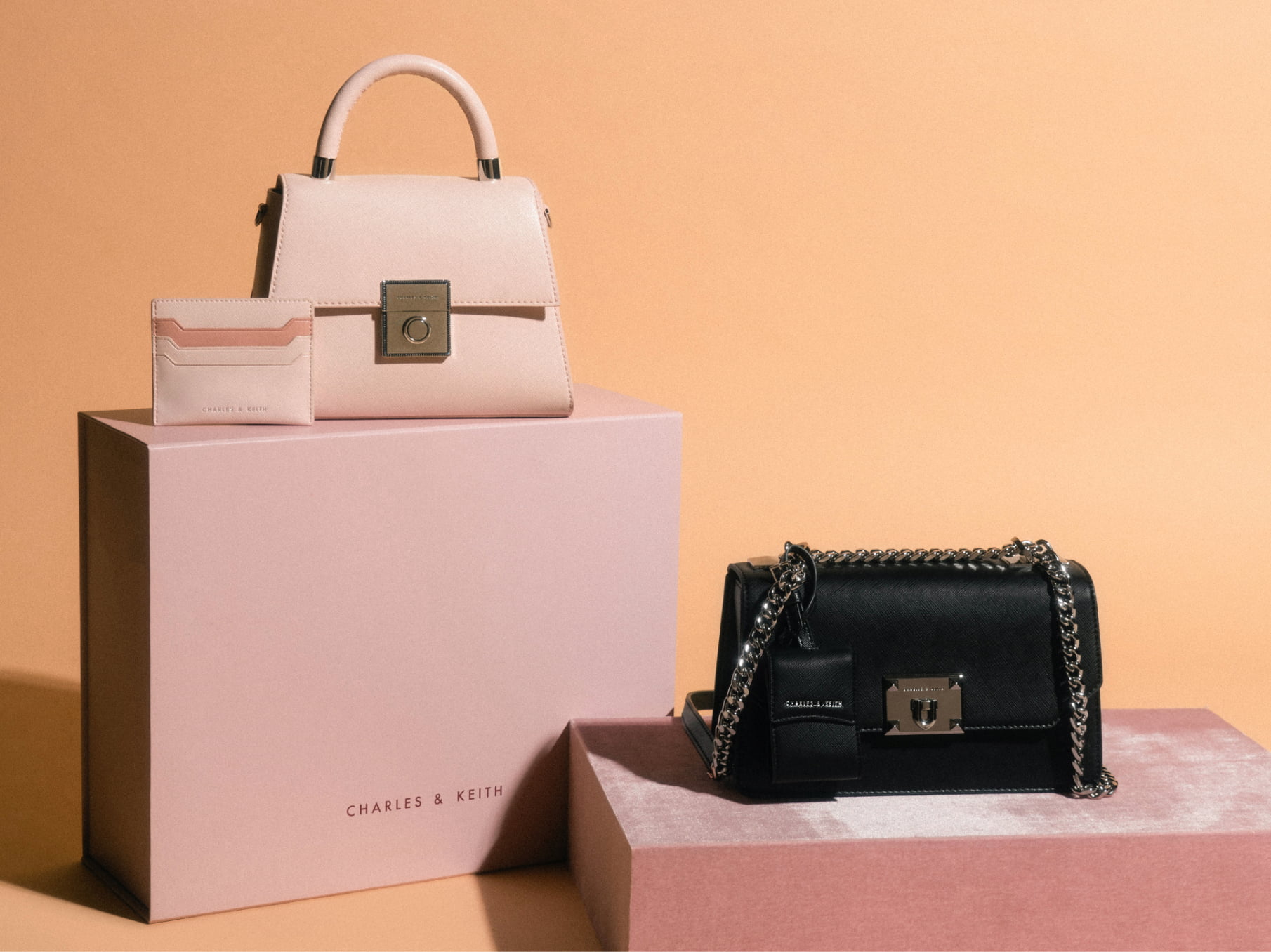 Women’s metallic push-lock top handle bag, two-tone multi slot card holder, metallic push-lock crossbody bag and front flap key pouch - CHARLES & KEITH