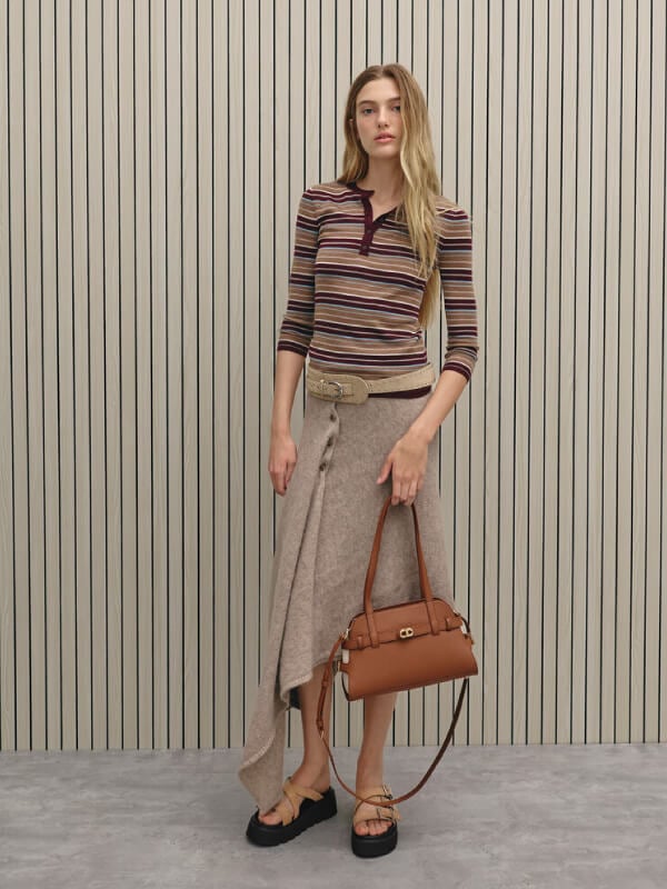 Women’s chocolate brown Aubrielle belted shoulder bag - CHARLES & KEITH