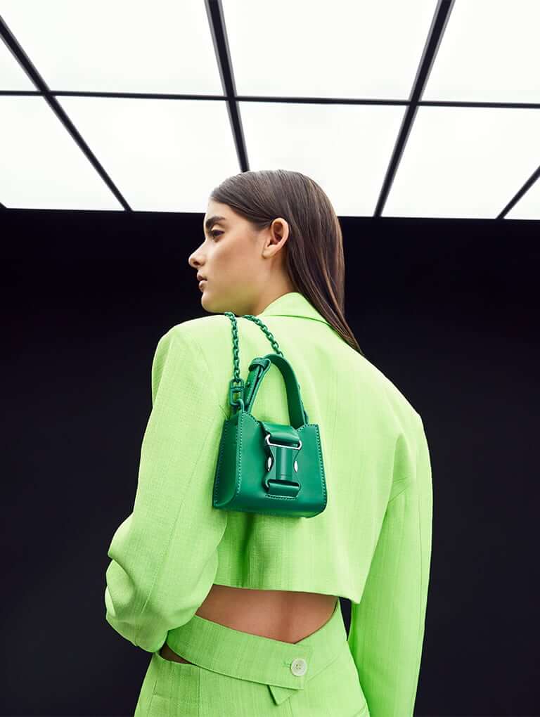 Women’s Ivy top handle mini bag in green - CHARLES & KEITH