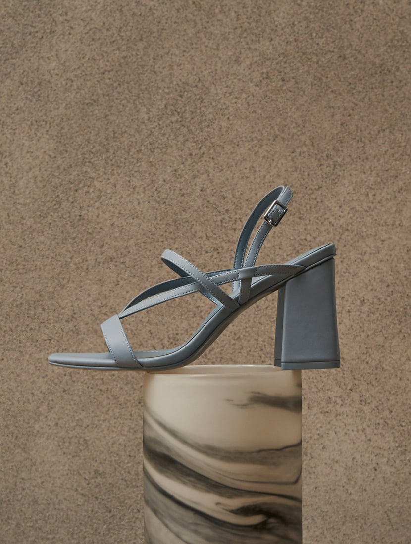 Women’s strappy chunky heel sandals in light blue – CHARLES & KEITH
