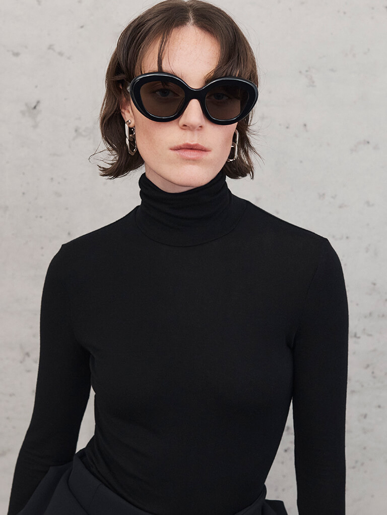 Recycled Acetate Cateye Sunglasses in black - CHARLES & KEITH