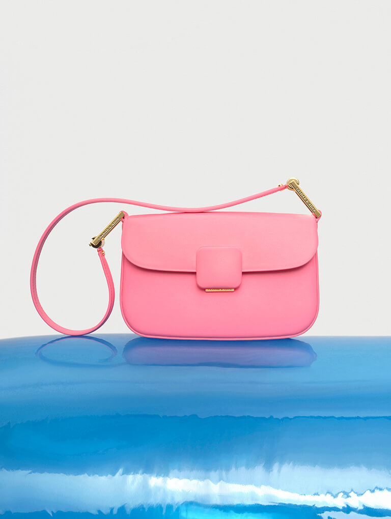 Koa Square Push-Lock Shoulder Bag in pink  - CHARLES & KEITH