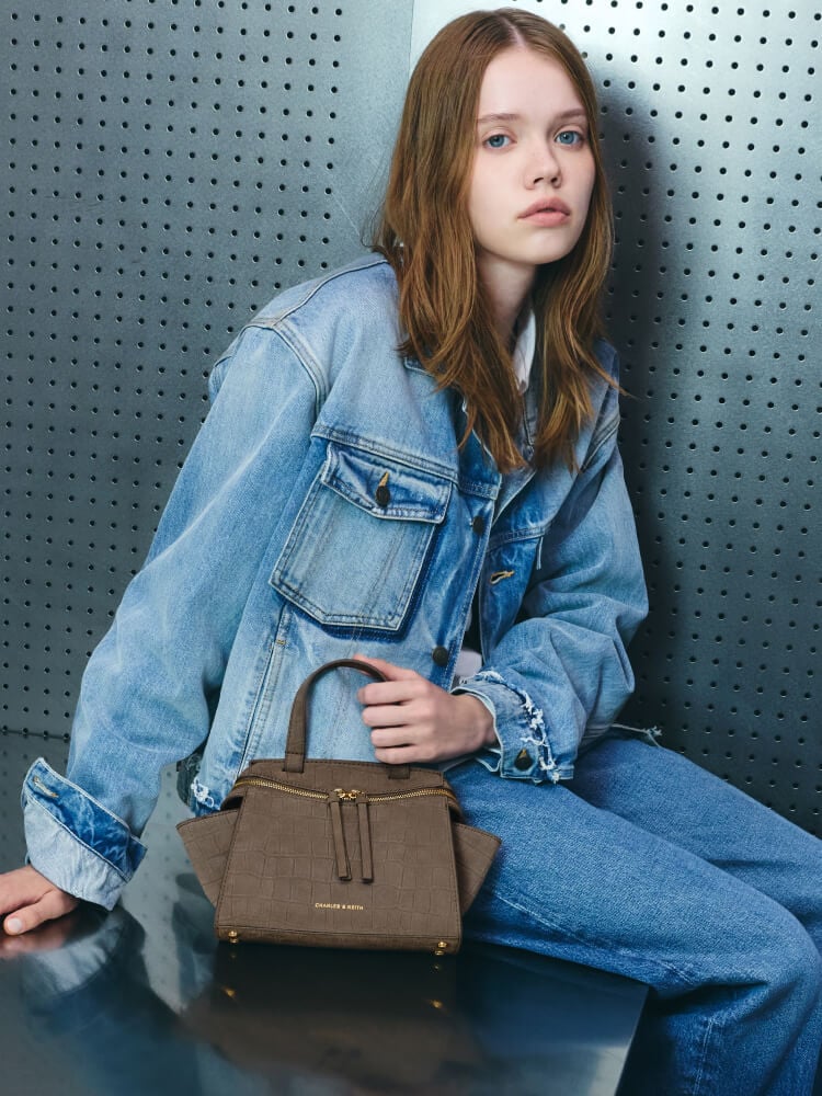 Women’s Pansy trapeze top handle bag in stone grey - CHARLES & KEITH