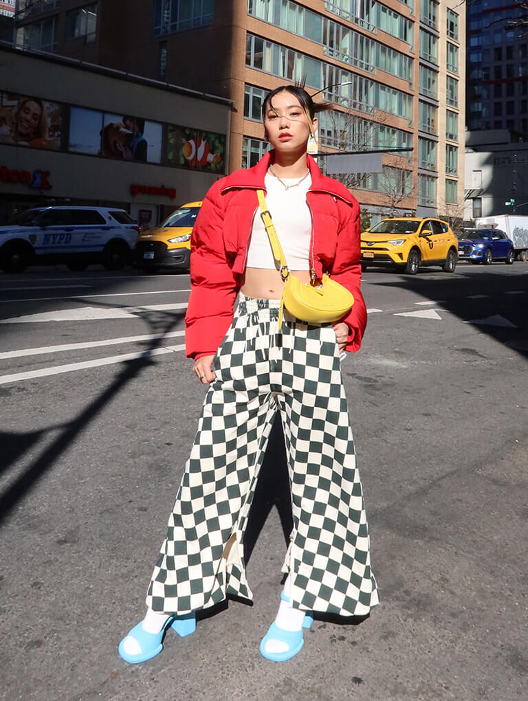 Women’s Petra curved shoulder bag and Vita square-toe slingback pumps in yellow, as seen on Marina Ingvarsson - CHARLES & KEITH