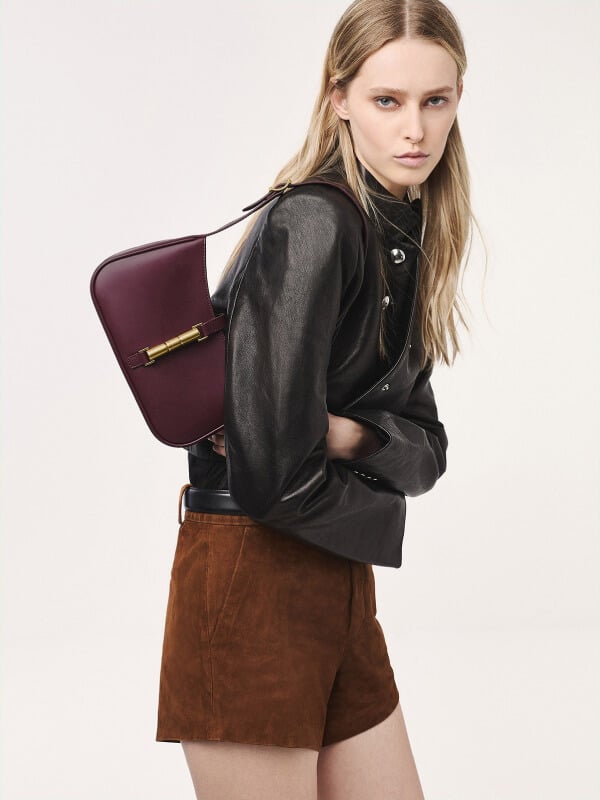 Wineberry Red Cesia Metallic Accent Shoulder Bag - CHARLES & KEITH