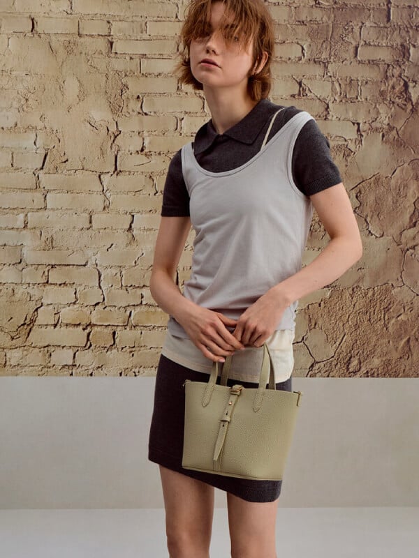 Women’s Beryl belted bucket bag in pale olive - CHARLES & KEITH