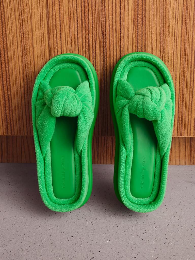 Loey Textured Knotted Slides in green - CHARLES & KEITH