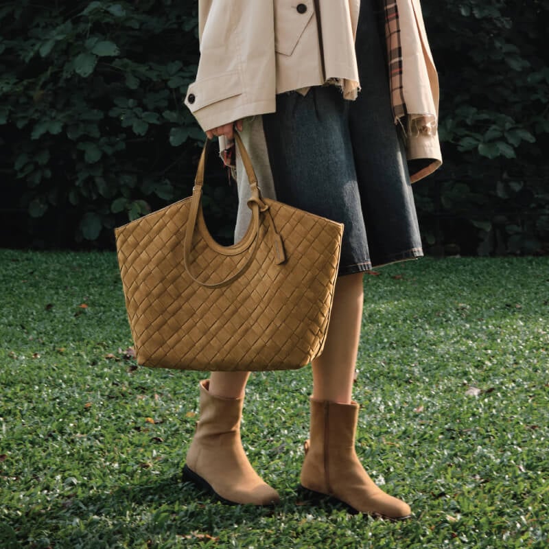 Sahara Sand Ivette Recycled Suede Woven Tote Bag - CHARLES & KEITH