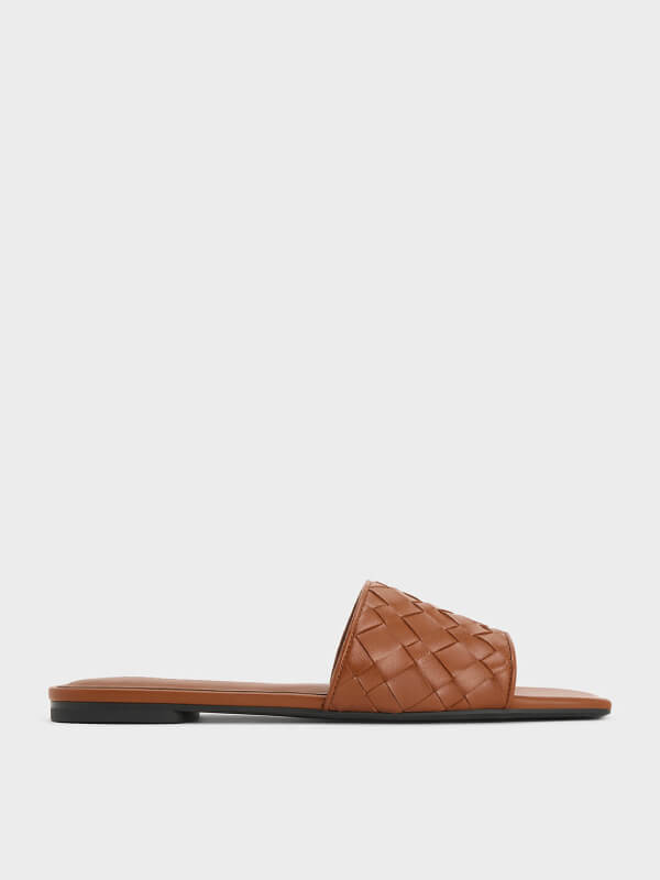 Women’s woven slide sandals in brown and chalk - CHARLES & KEITH