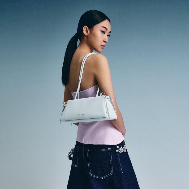 Women’s Hazel bow elongated trapeze shoulder bag in sea salt blue - CHARLES & KEITH
