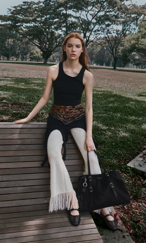 Noir Levy Nylon Tote Bag - CHARLES & KEITH