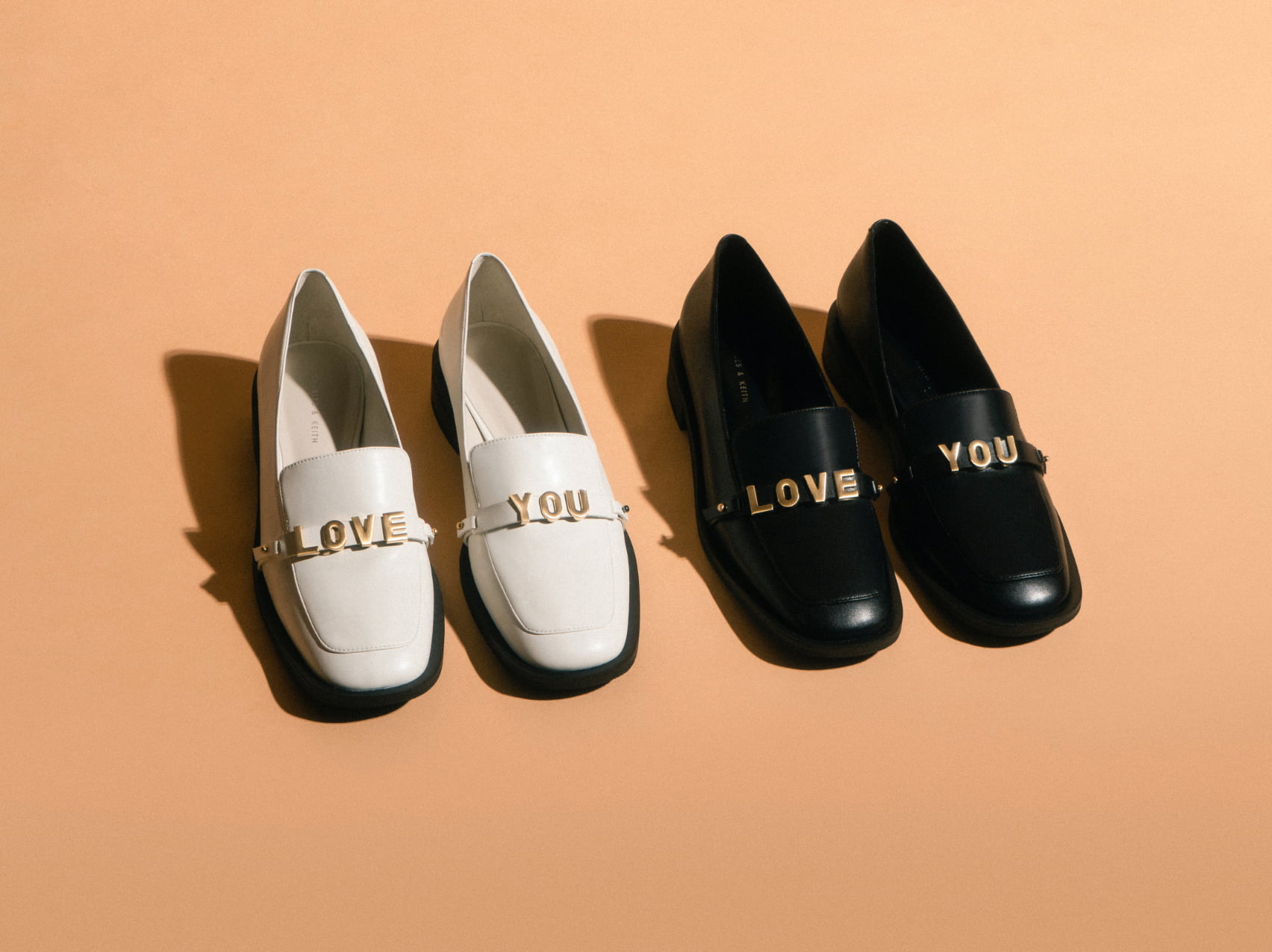 Women’s ‘Love You’ loafer flats in white and black - CHARLES & KEITH
