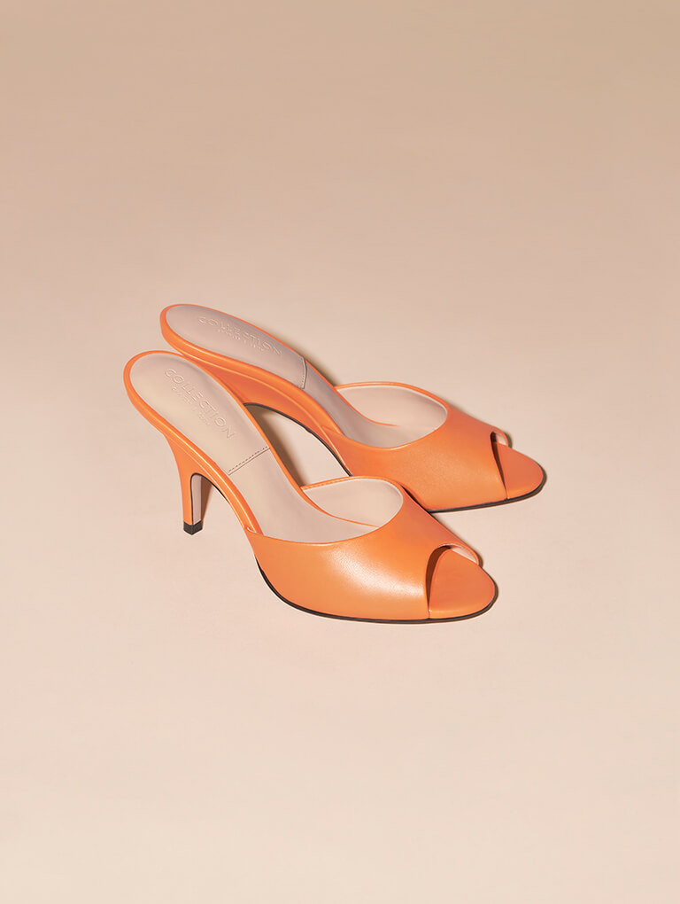 Women’s leather round-toe heeled mules - CHARLES & KEITH