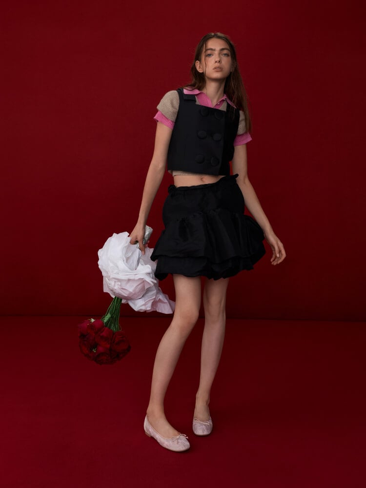 Pink Embroidered-Mesh Bow Ballet Flats - CHARLES & KEITH