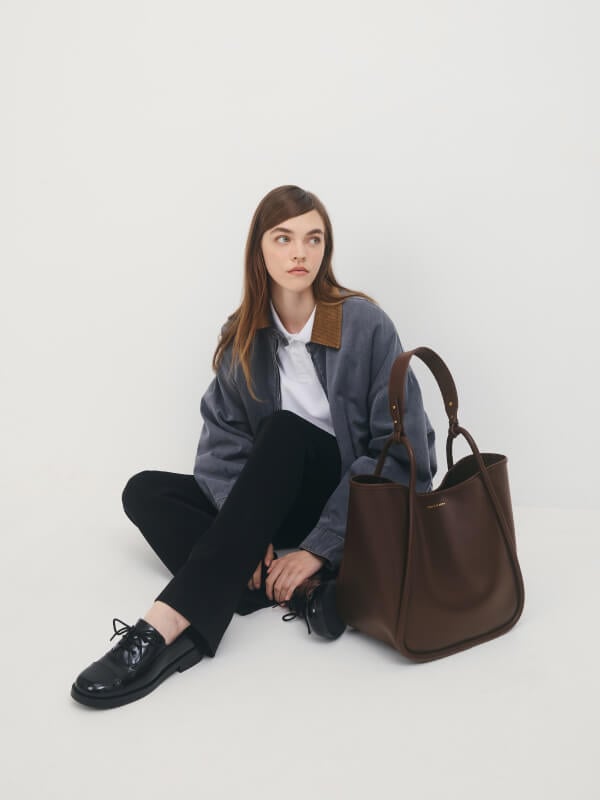 Women’s espresso brown Lyla tubular slouchy tote bag - CHARLES & KEITH