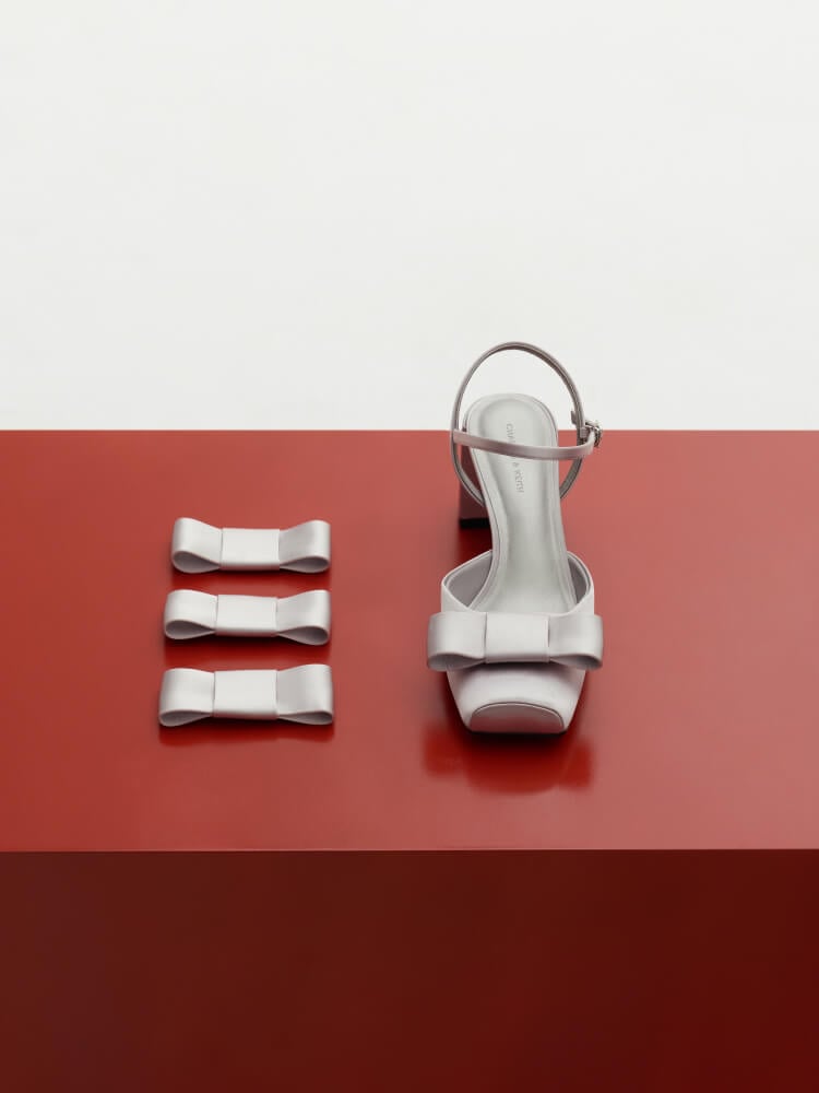 Grey Brantley Bow Ankle-Strap Pumps - CHARLES & KEITH