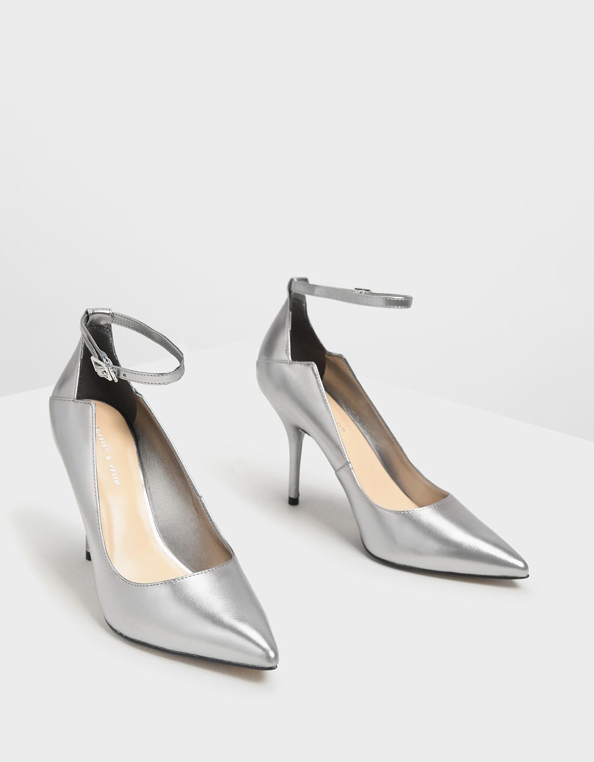 Women's Ankle Strap Pointed Pumps in silver - CHARLES & KEITH
