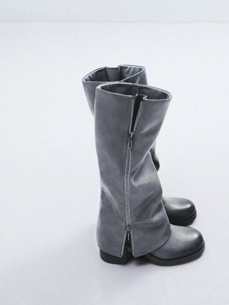 Women’s light-grey Louise burnished knee-high boots - CHARLES & KEITH