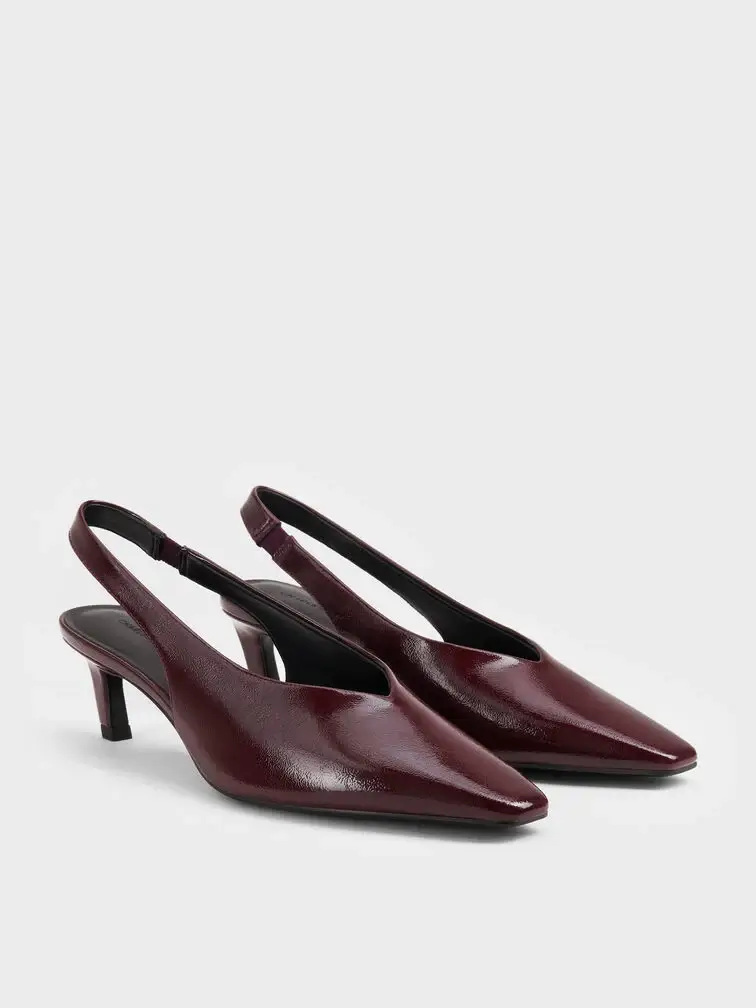 Burgundy patent square-toe slingback heels, a suitable gift for the elegant mum.