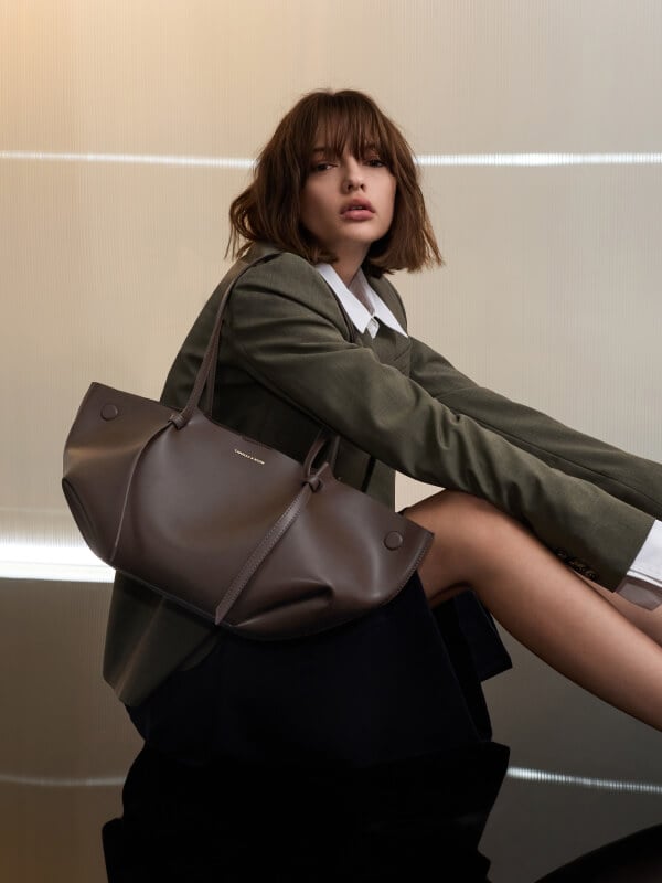 Women's Espresso Brown Calla Tote Bag - CHARLES & KEITH