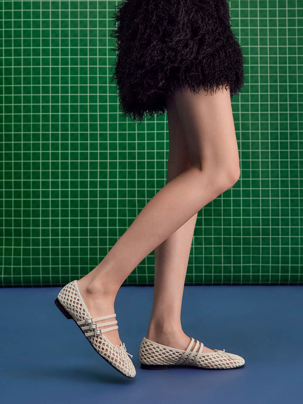 Women’s woven d’Orsay ankle strap pumps in chalk - CHARLES & KEITH