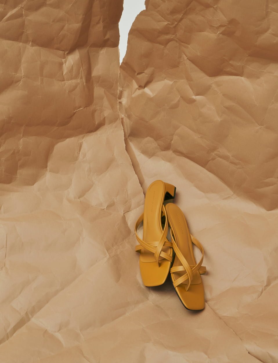 Women’s strappy toe loop heeled sandals in mustard – CHARLES & KEITH