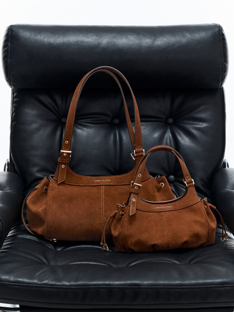 Women’s Lillith drawstring tote bag and mini Lillith drawstring tote bag in pecan brown - CHARLES & KEITH