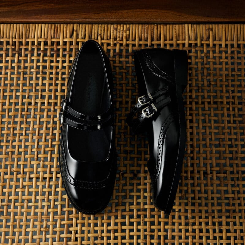 Women’s black boxed double-strap brogue mary janes - CHARLES & KEITH