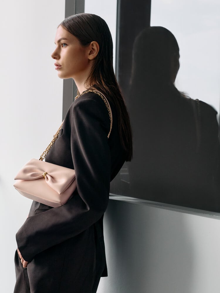 Women’s Halsey ruched chain shoulder bag - CHARLES & KEITH
