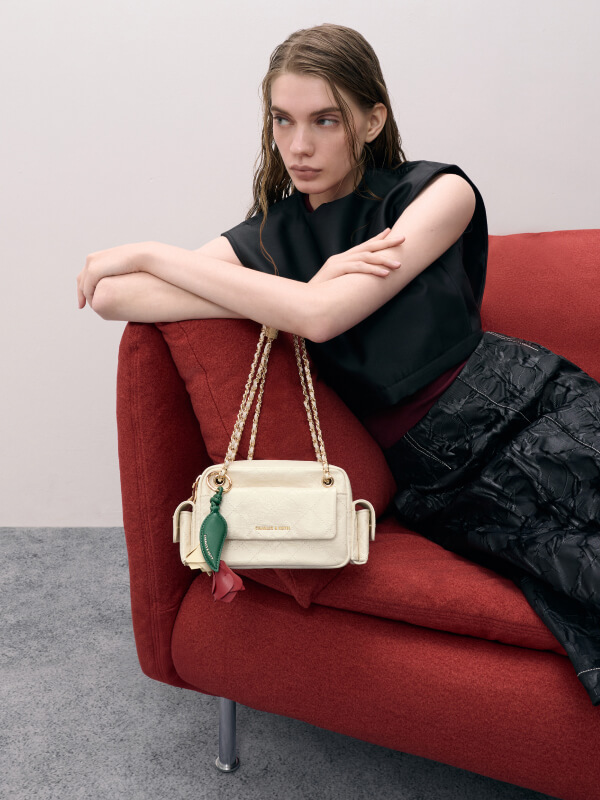 Women’s cream Duo quilted crossbody bag - CHARLES & KEITH