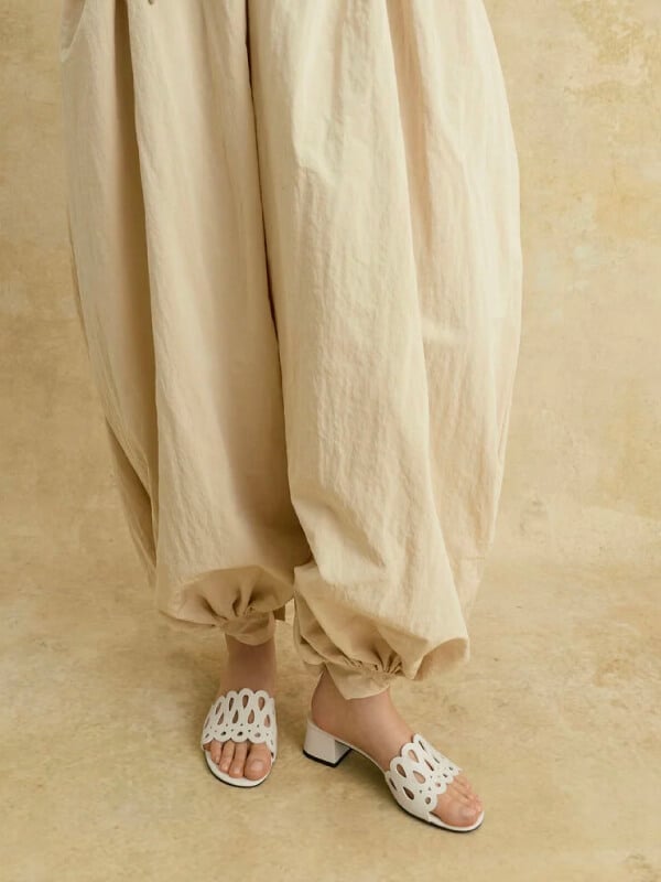 White Cut-Out Block-Heel Mules - CHARLES & KEITH