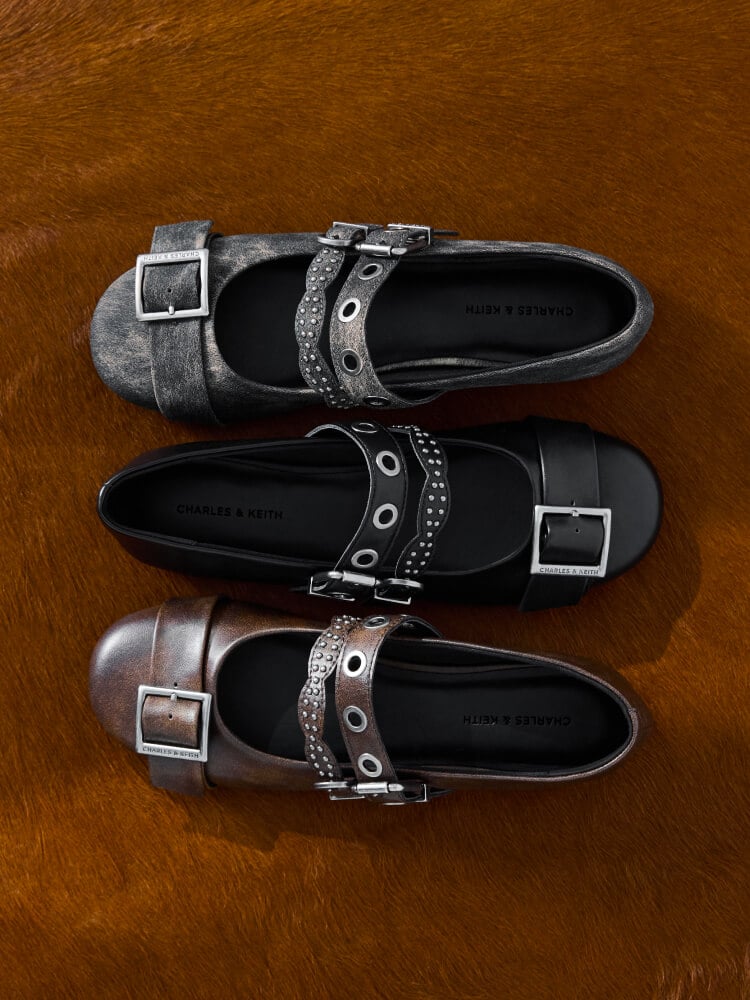 Women’s Aether grommet studded Mary Jane flats - CHARLES & KEITH