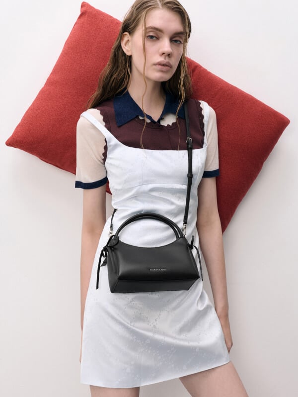 Black Hazel Bow Top Handle Bag - CHARLES & KEITH