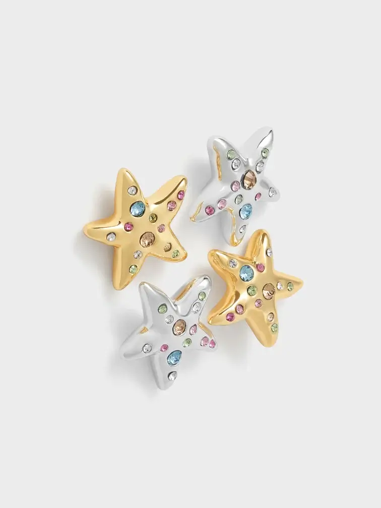 Gold and silver star-shaped earrings with multi-coloured faux crystals make for fun and festive stocking stuffers. 