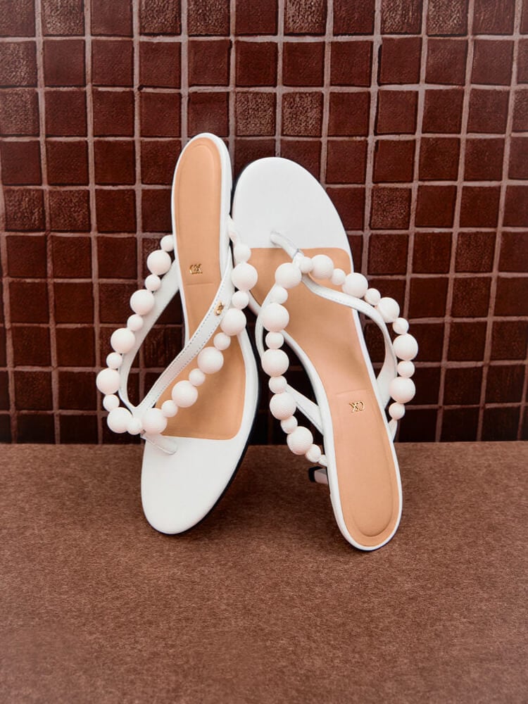Women’s chalk leather beaded kitten heels - CHARLES & KEITH
