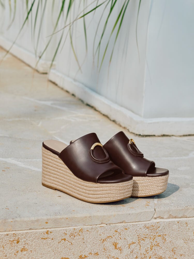 Maroon Metallic-Accent Espadrille Wedges - CHARLES & KEITH