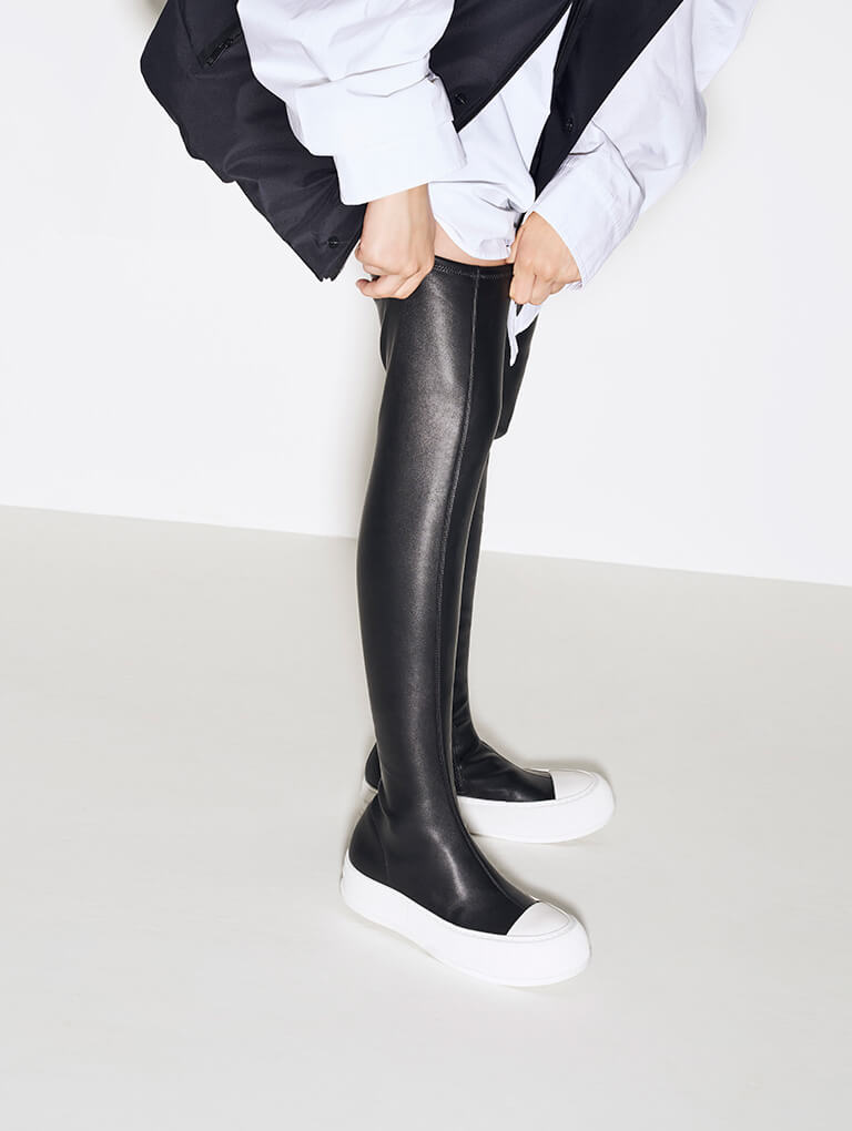 Women’s Harrianna thigh-high boots in black (close up) - CHARLES & KEITH