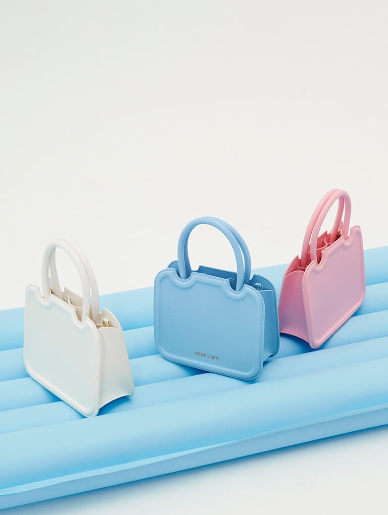 Women’s Perline Sculptural Tote Bag in light blue, white and pink – CHARLES & KEITH