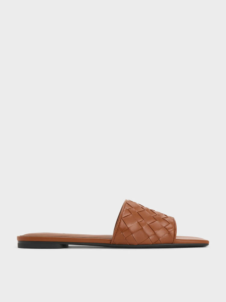 Women’s woven slide sandals in brown and chalk - CHARLES & KEITH