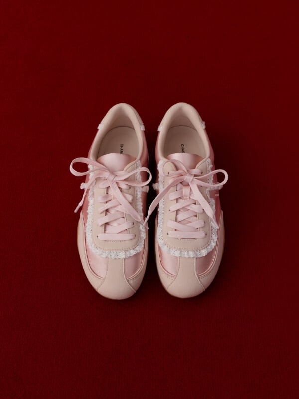 Pink Louise Lace-Trim Sneakers - CHARLES & KEITH