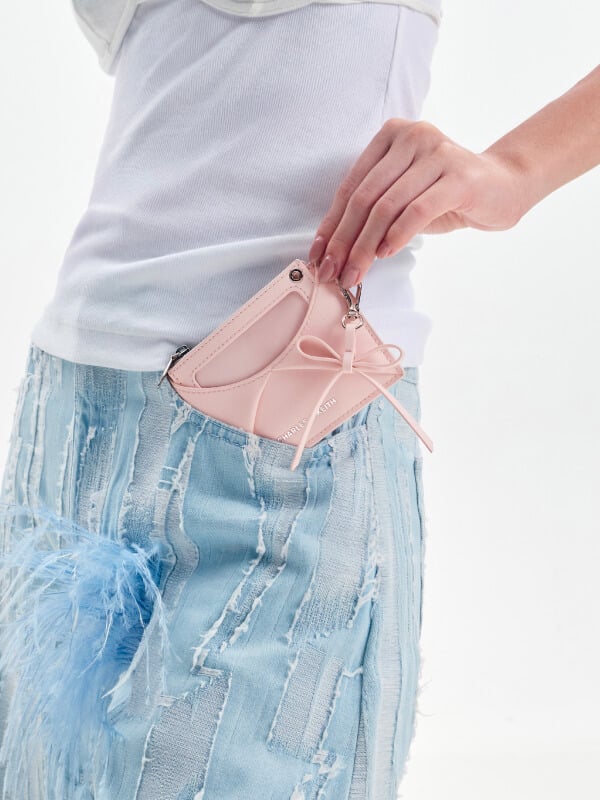 Women’s Hazel bow panelled card holder in soft pink - CHARLES & KEITH