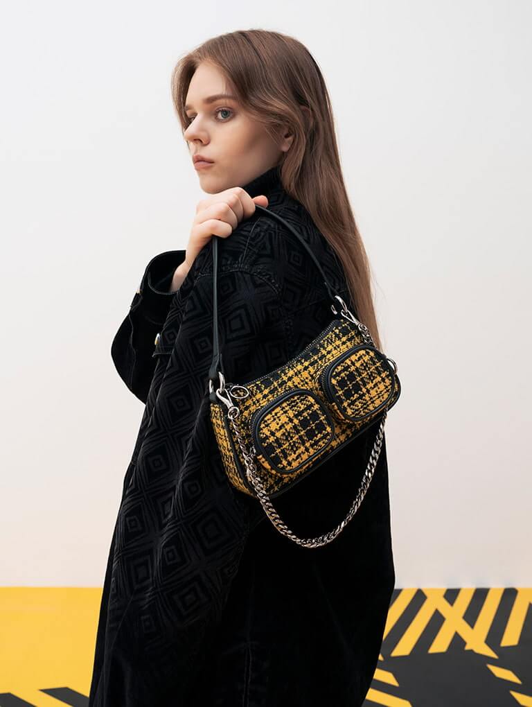 Woven Check-Print Shoulder Bag in multi - CHARLES & KEITH