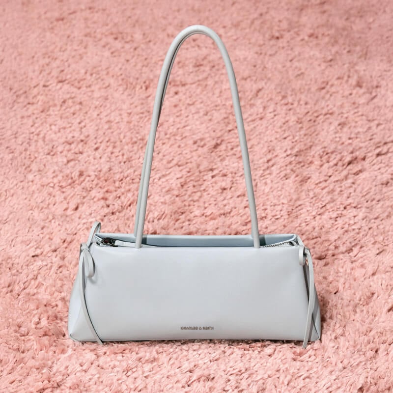 Sea Salt Blue Hazel Bow Elongated Trapeze Shoulder Bag - CHARLES & KEITH
