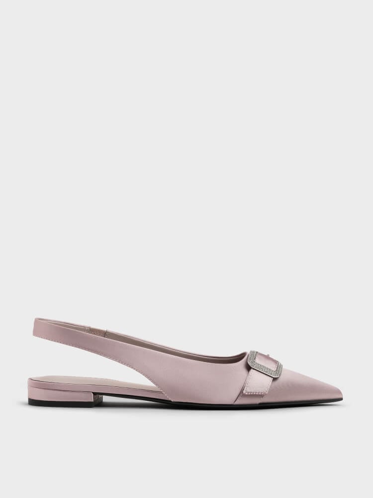 Women’s satin crystal-buckle pointed-toe slingback flats – CHARLES & KEITH TH